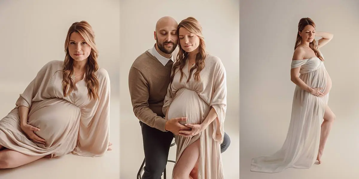 pregnancy photo session in off white studio
