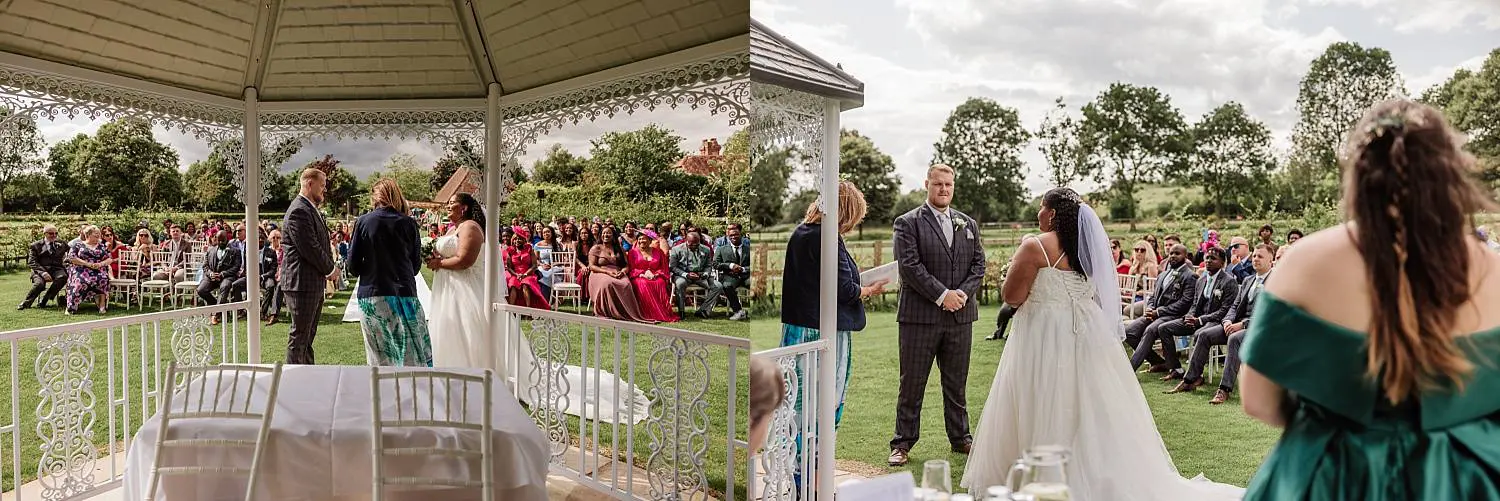 wedding at East Horton Golf Club with white gazebo ceremony in summer