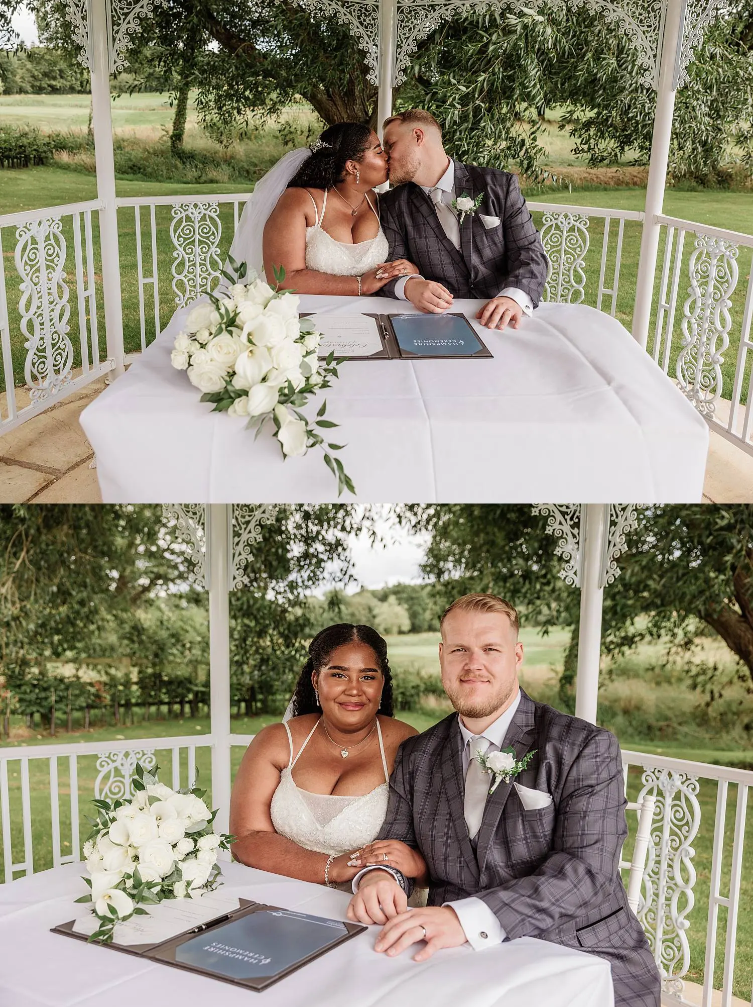 wedding at East Horton Golf Club with white gazebo ceremony in summer