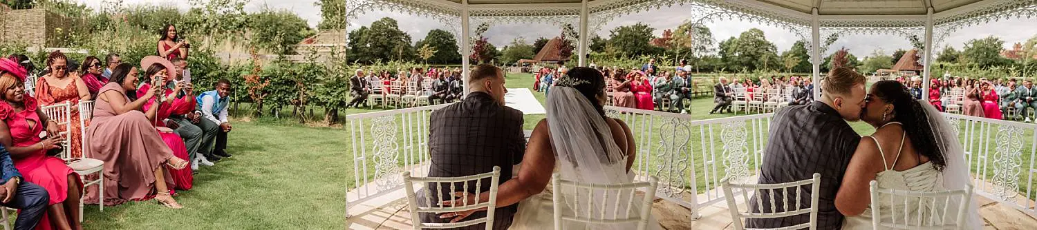 wedding at East Horton Golf Club with white gazebo ceremony in summer