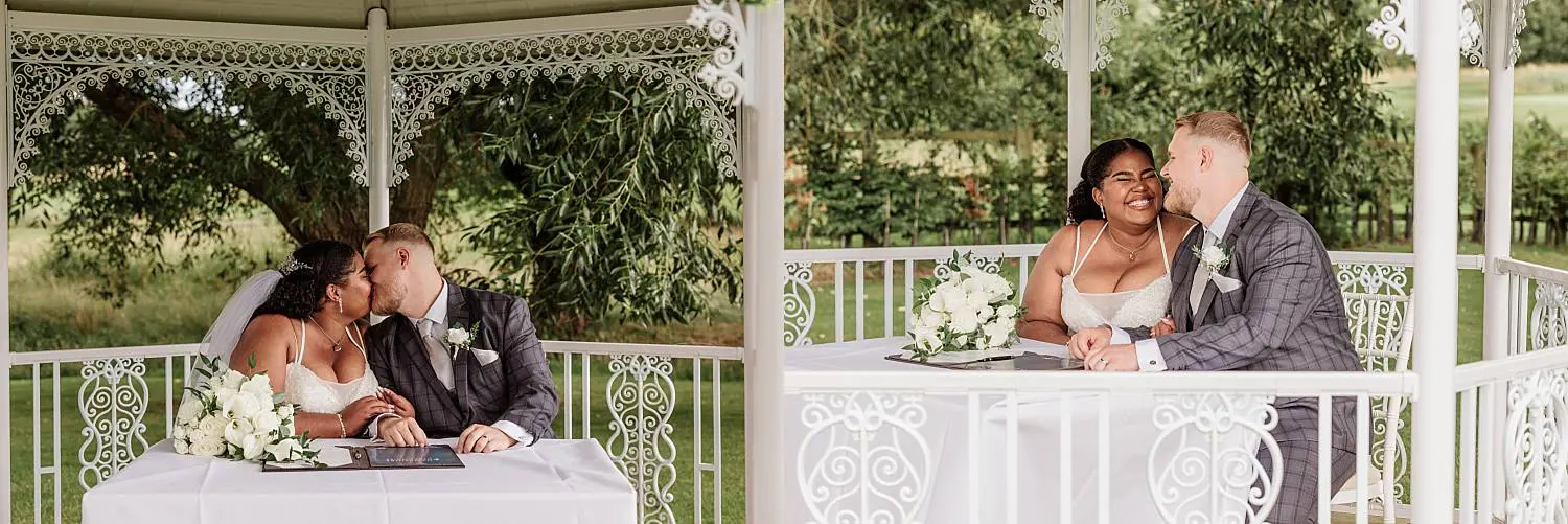 wedding at East Horton Golf Club with white gazebo ceremony in summer