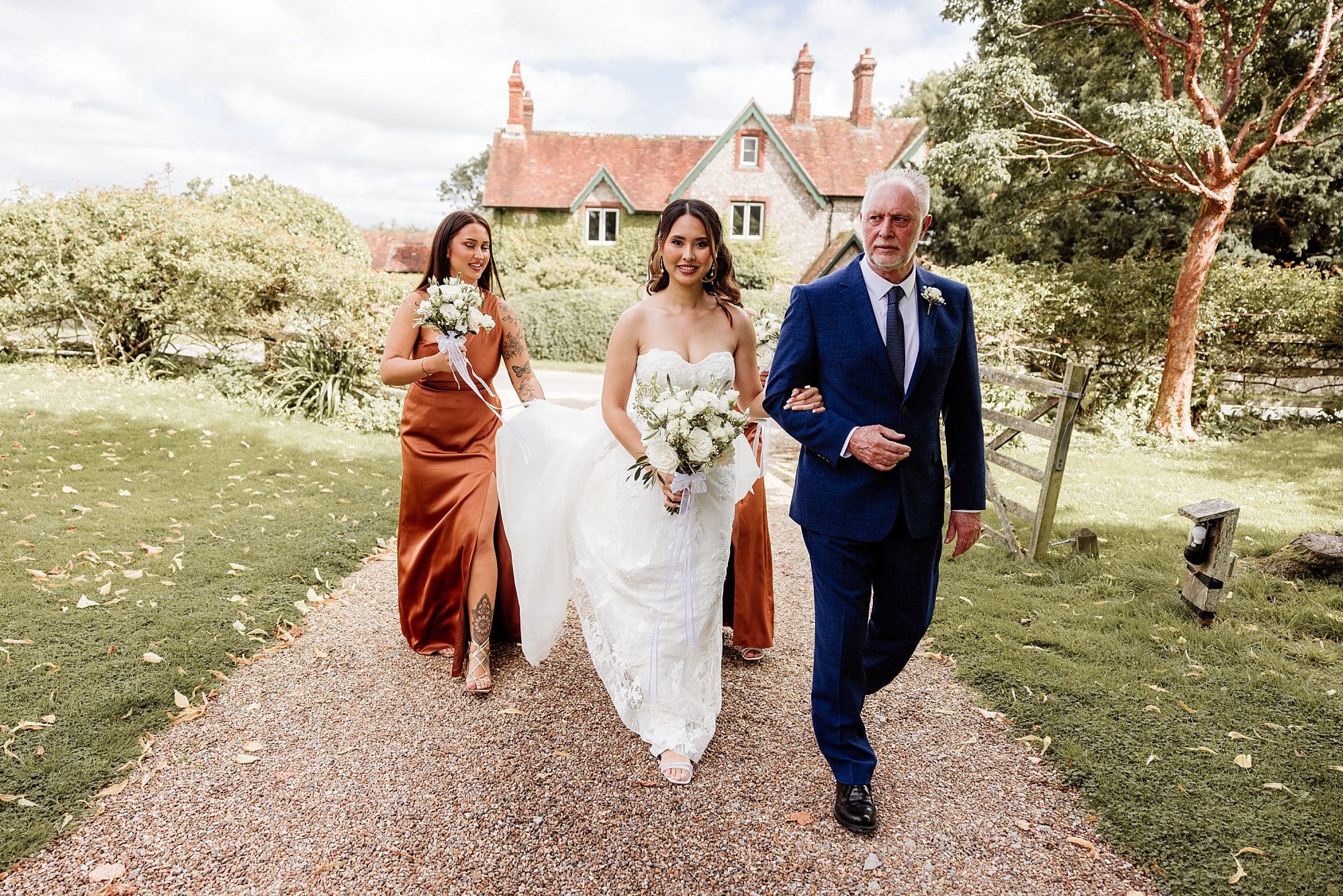 wedding photographer Tithe Barn Hampshire bride with father