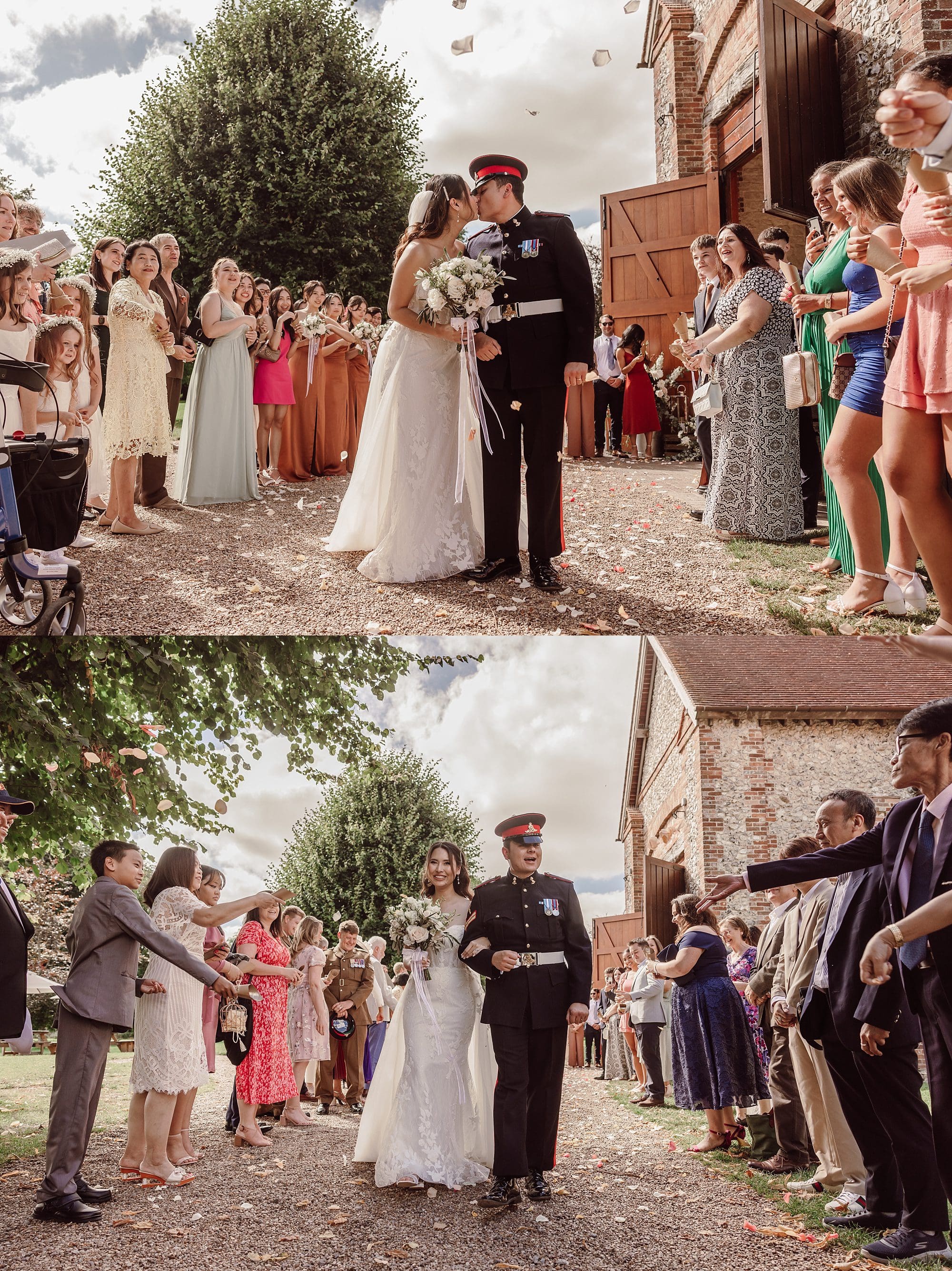 wedding photographer Tithe Barn Hampshire confetti