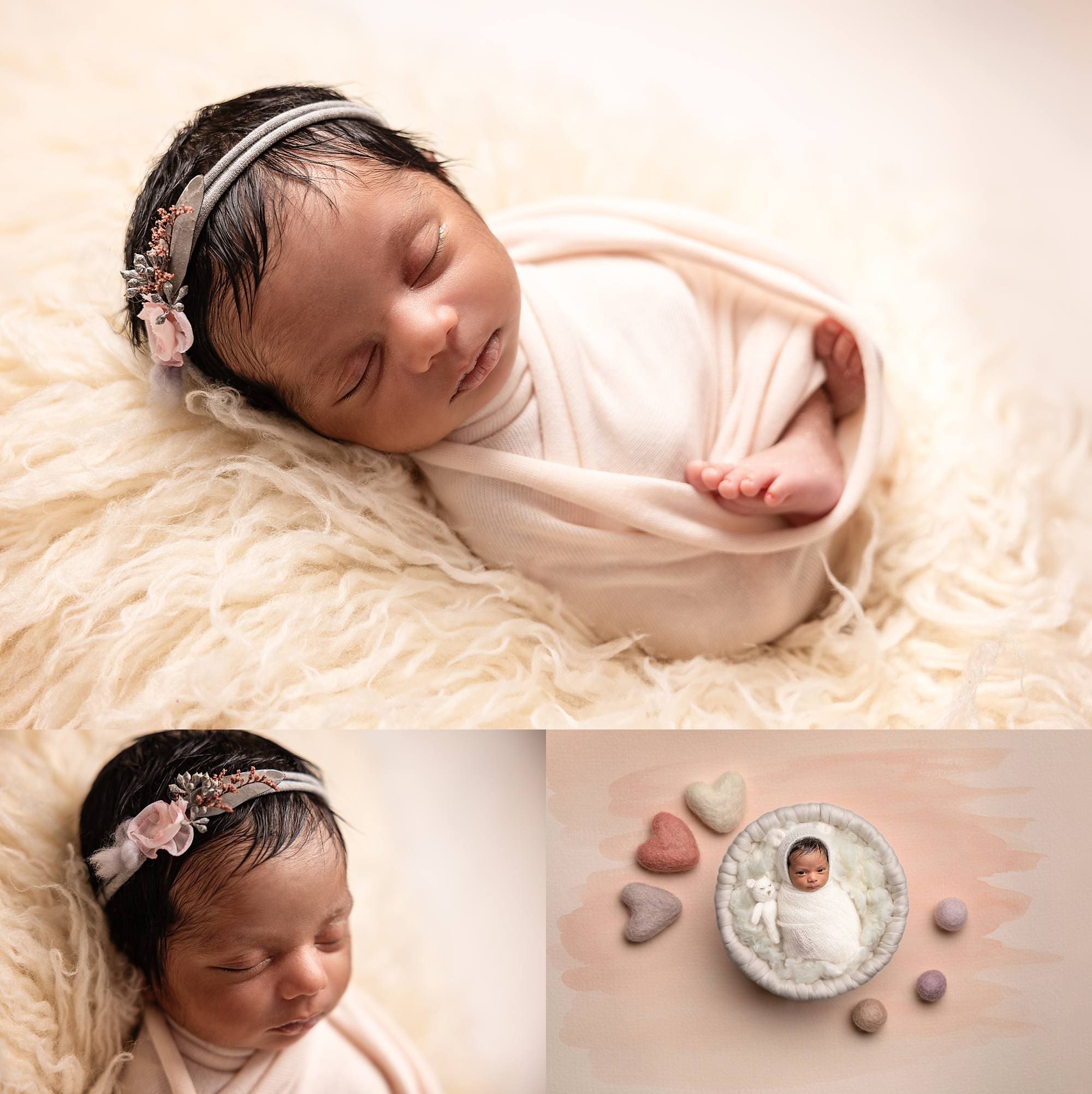 Newborn baby in a peaceful natural pose captured by photographer in Emsworth, Hampshire