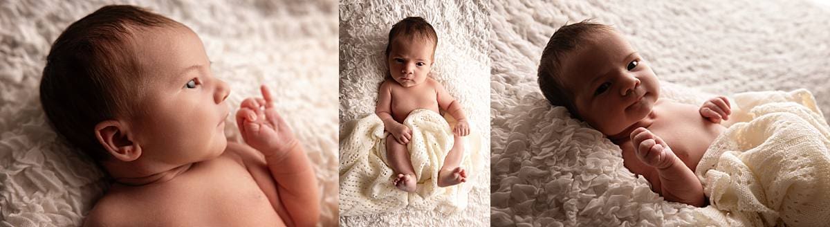 Newborn photographer Chichester West Sussex photo session, baby in white setup, neutral, relaxed, Ania Photo studio