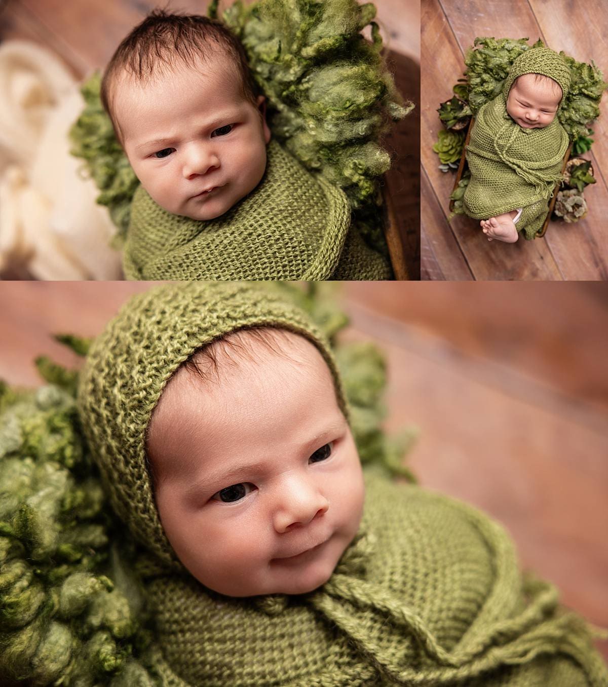newborn baby in green setup, cute, Ania Photo, Newborn photographer Chichester West Sussex photo session