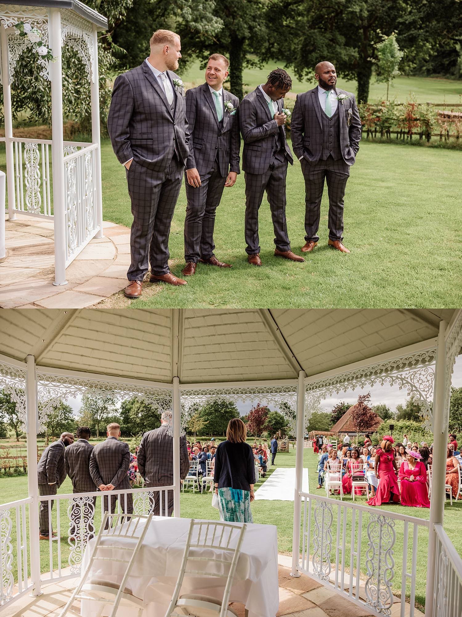 wedding at East Horton Golf Club with white gazebo ceremony in summer