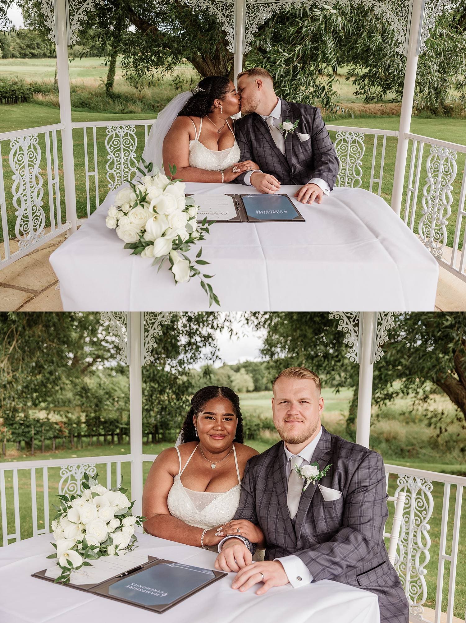 wedding at East Horton Golf Club with white gazebo ceremony in summer