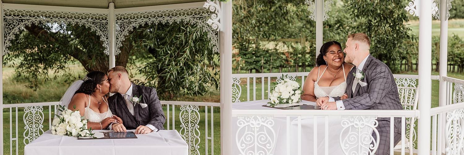 wedding at East Horton Golf Club with white gazebo ceremony in summer