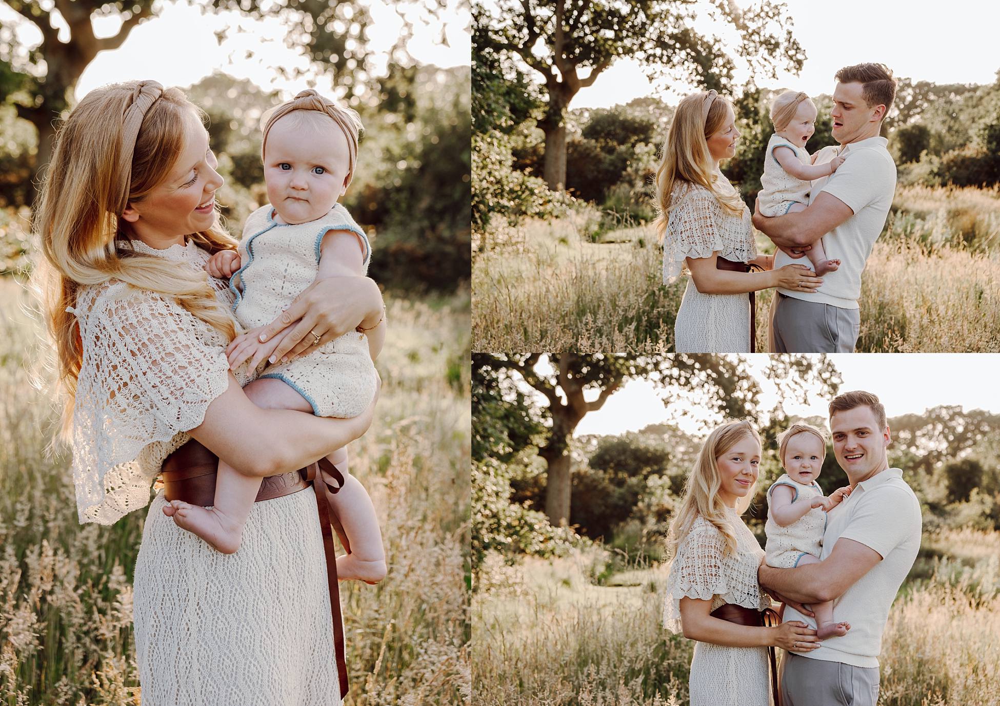 Family portrait in meadow near Waterlooville at sunset