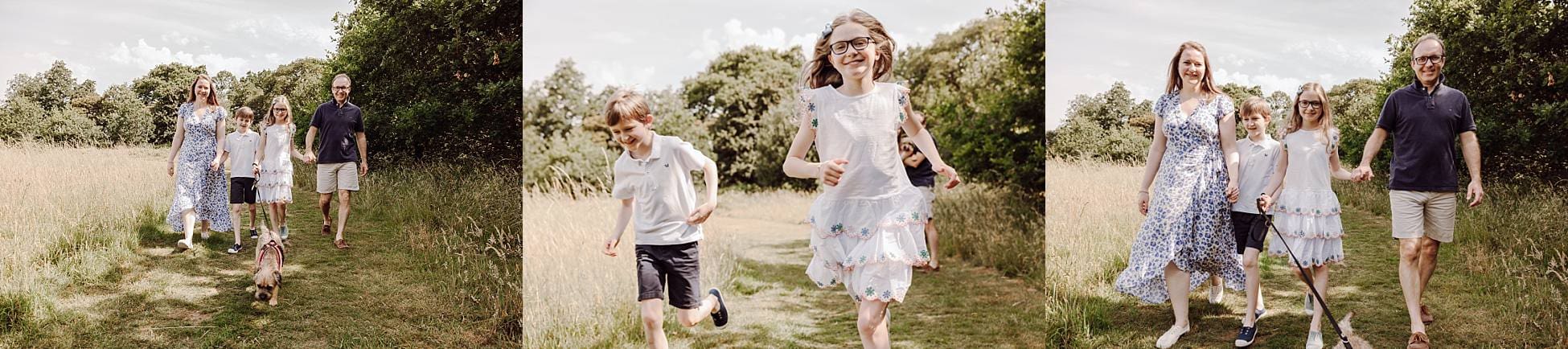 Children running and playing during natural outdoor family photography session