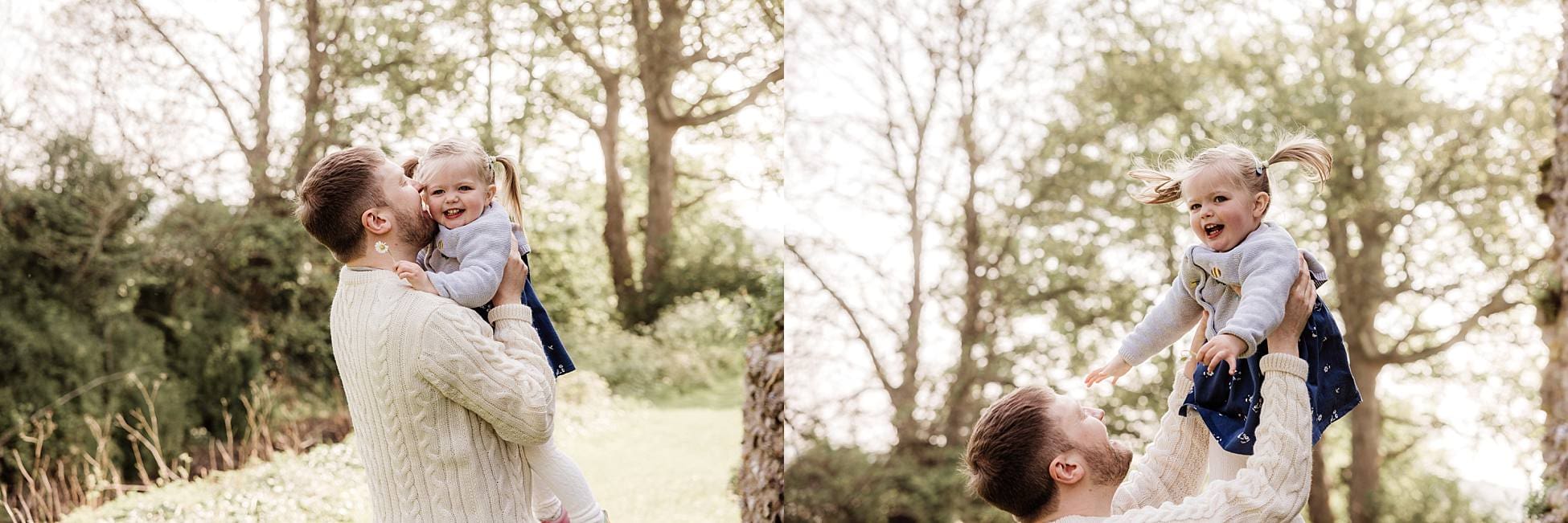 Parents and toddler enjoying relaxed outdoor family photoshoot
