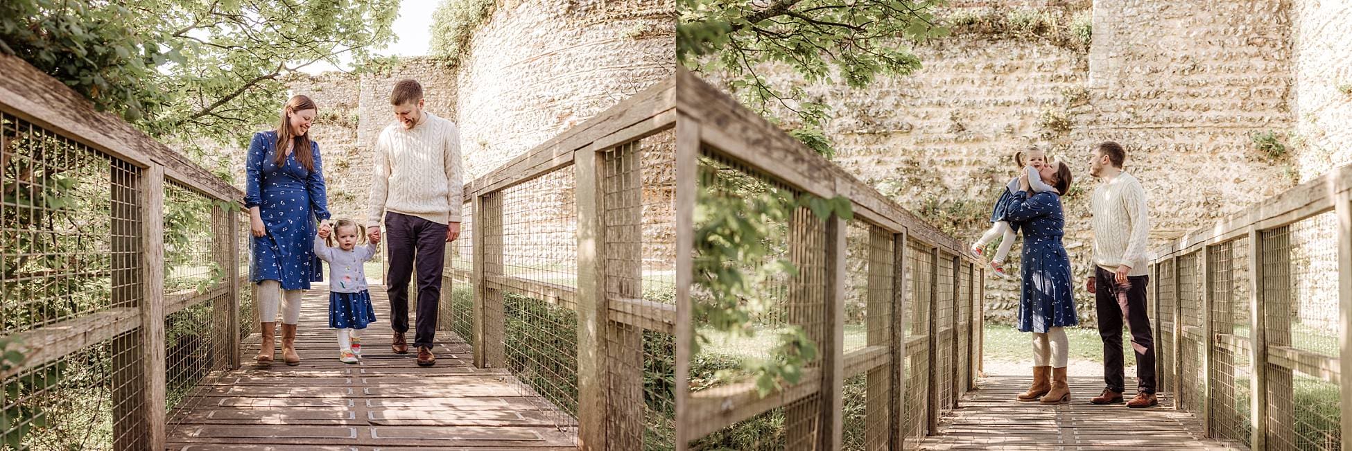 Parents and toddler enjoying relaxed outdoor family photoshoot