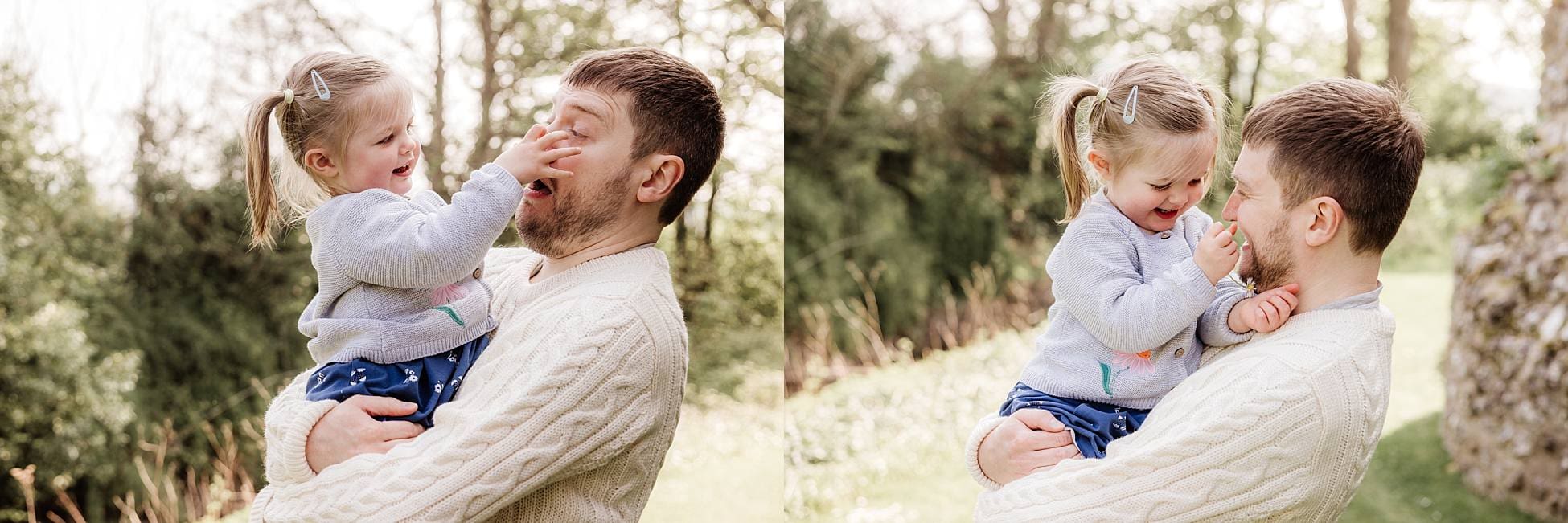 Parents and toddler enjoying relaxed outdoor family photoshoot