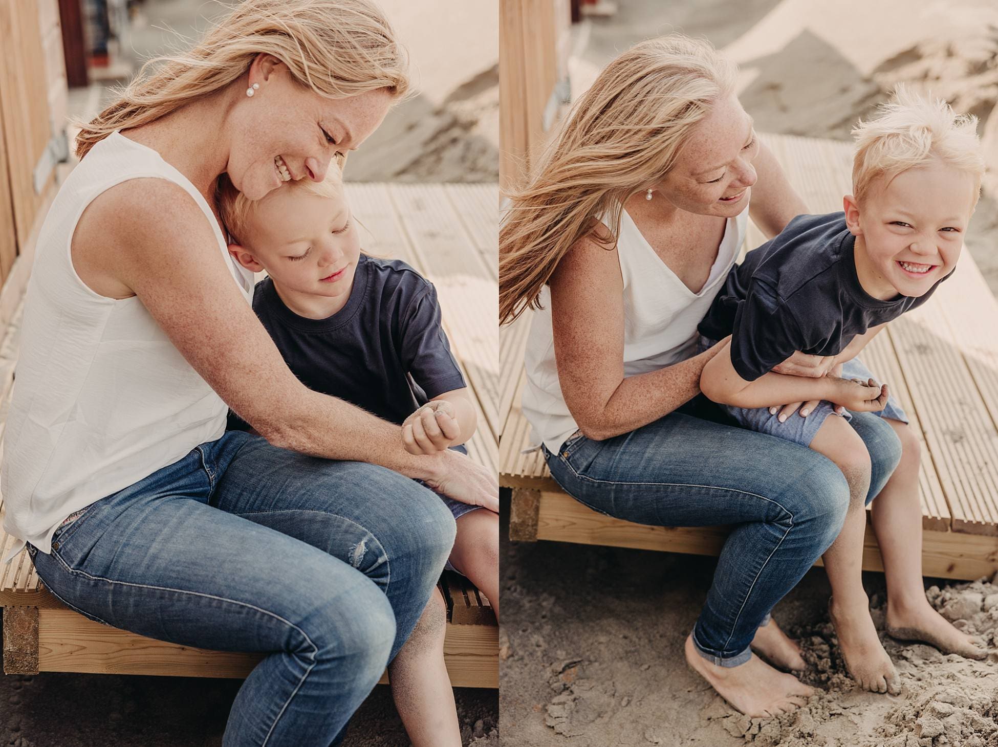 mum and son natural photoshoot at West Witterings beach