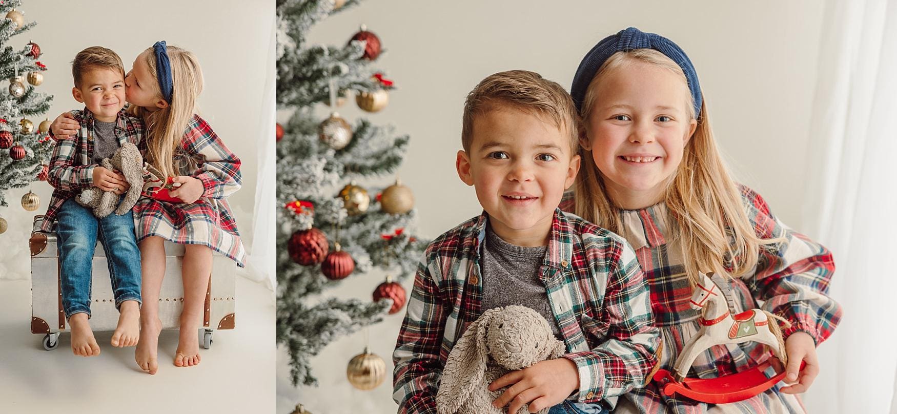 Festive portrait of siblings during Christmas mini session with Ania Photo