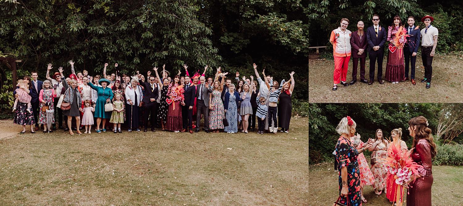 Large family group photo in the gardens at Portsmouth Register Office following the wedding ceremony