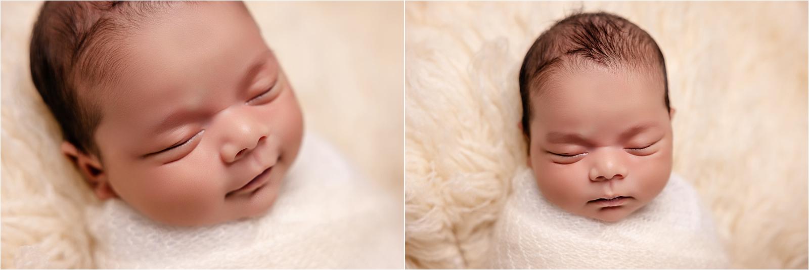 Collage of newborn baby boy portrait and side profile, peaceful sleeping baby, newborn photographer Littlehampton West Sussex