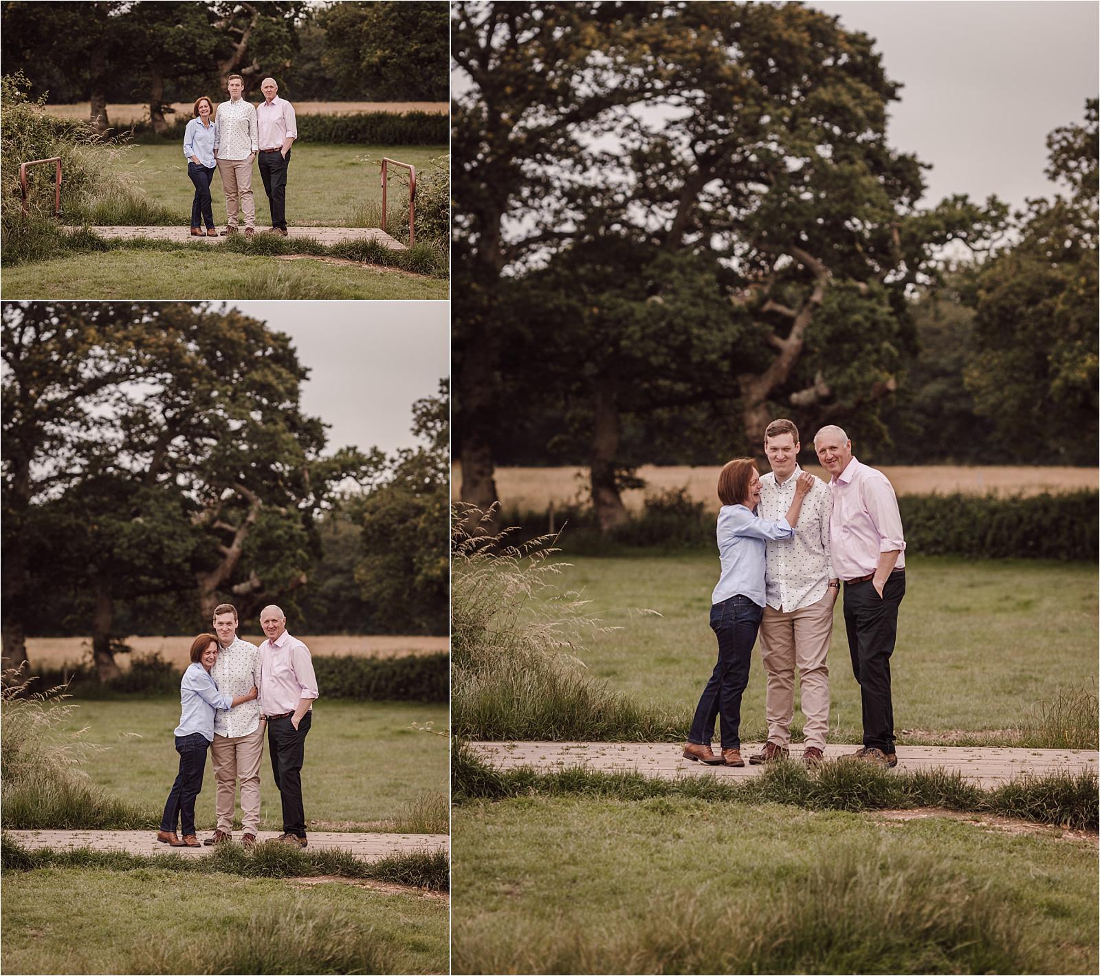 Mum hugging her son during casual family photos in the West Sussex countryside