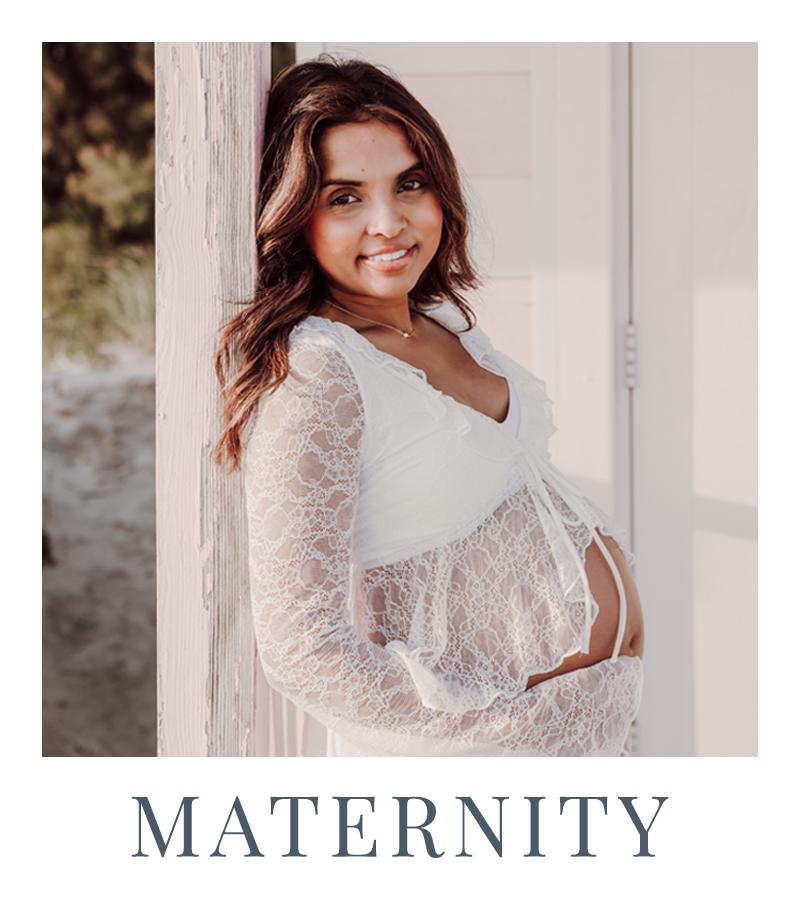 Maternity photoshoot by a beach hut, West Sussex