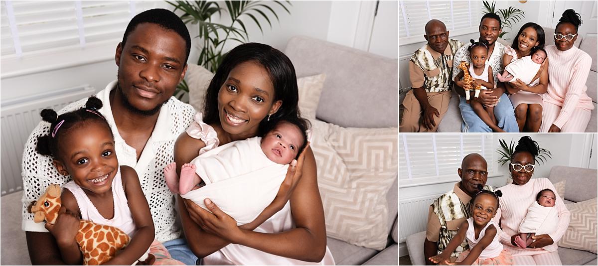 three-generation-family-newborn-havant
Parents, older sister, grandparents and newborn photographed together on the sofa in Havant